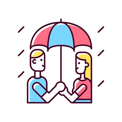 Walking Under Rain Rgb Color Icon Couple Under Umbrella In Rainy Weather Sharing Umbrella With