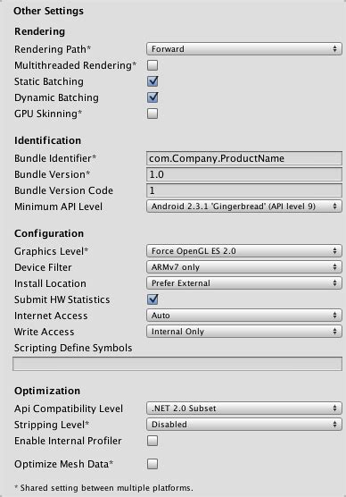 Unity - Manual: Player Settings