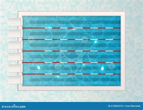 Swimming Lanes With Tranplines In The Pool Top View Blue Water In The