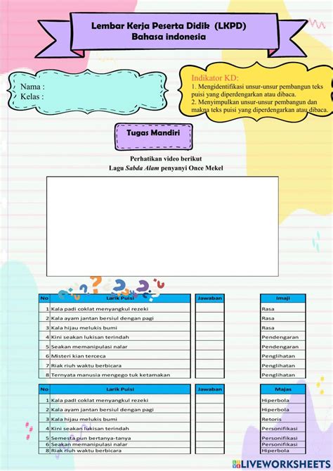 Puisi Free Activity Live Worksheets