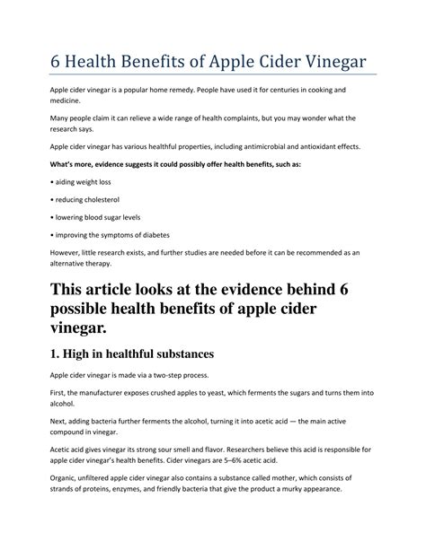 Ppt 6 Health Benefits Of Apple Cider Vinegar Powerpoint Presentation Id10558183