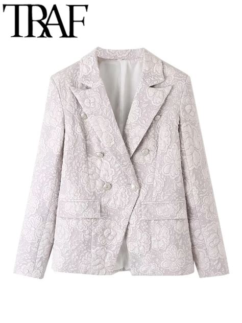 TRAF 2024 Spring Elegant Women Texture Jacquard Blazer Suit Long Sleeve