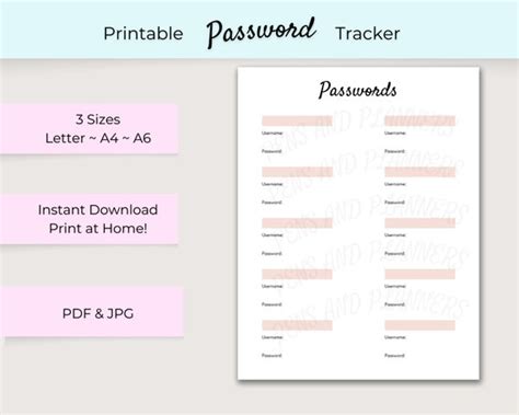 Printable Password Tracker Pink Layout 1 Login Etsy