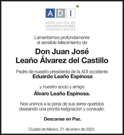 Ing Juan Jos Lea O Alvarez Del Castillo Obituario Esquela