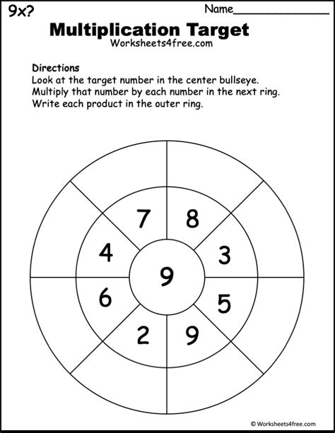 Free 9s Multiplication Target Worksheet Worksheets4free