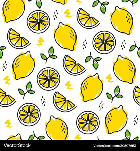 Seamless Fresh Yellow Lemon Pattern Design Vector Image