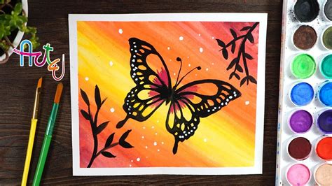 Easy Butterfly Scenery Drawing With Watercolor Step By Step Youtube