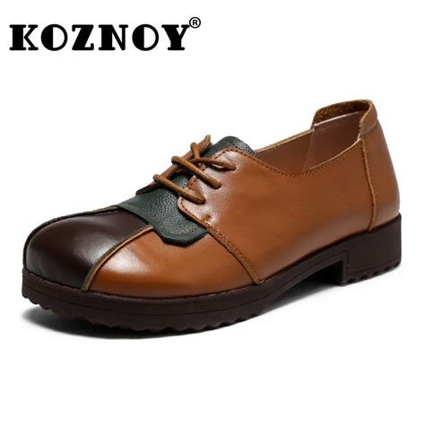 Koznoy Nativos Sapatos Baixos Para As Mulheres 3cm Natural Couro