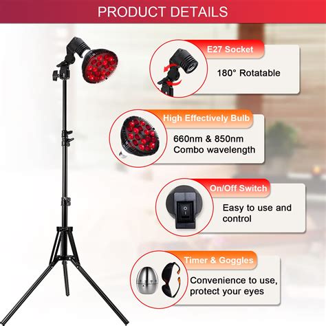 Wolezek Red Light Therapy Lamp With Stand 18 Leds 660nm Red And 850nm Near Infrared Combo Bulb