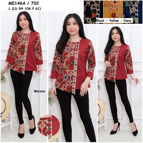 Jual Blouse Batik Wanita Reg JUMBO Tangan Panjang ME146A Shopee