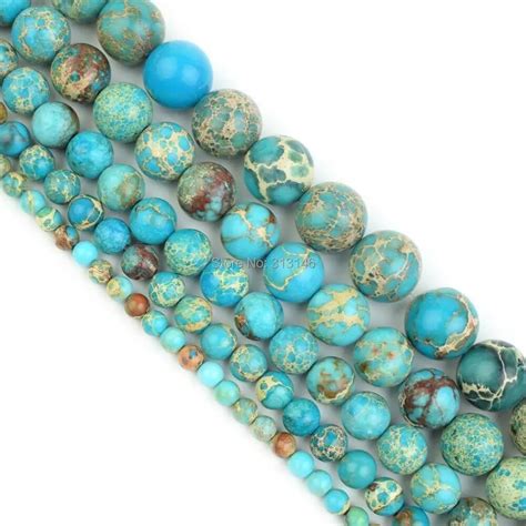 Natural Round Turquoise Blue Sea Sediment Jasper Strand Beads Imperial