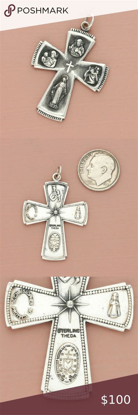 Vintage Sterling Silver Theda Catholic Saint Cross Miraculous Medal