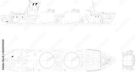 sketch vector illustration of detail and size of ship tanker Stock ...