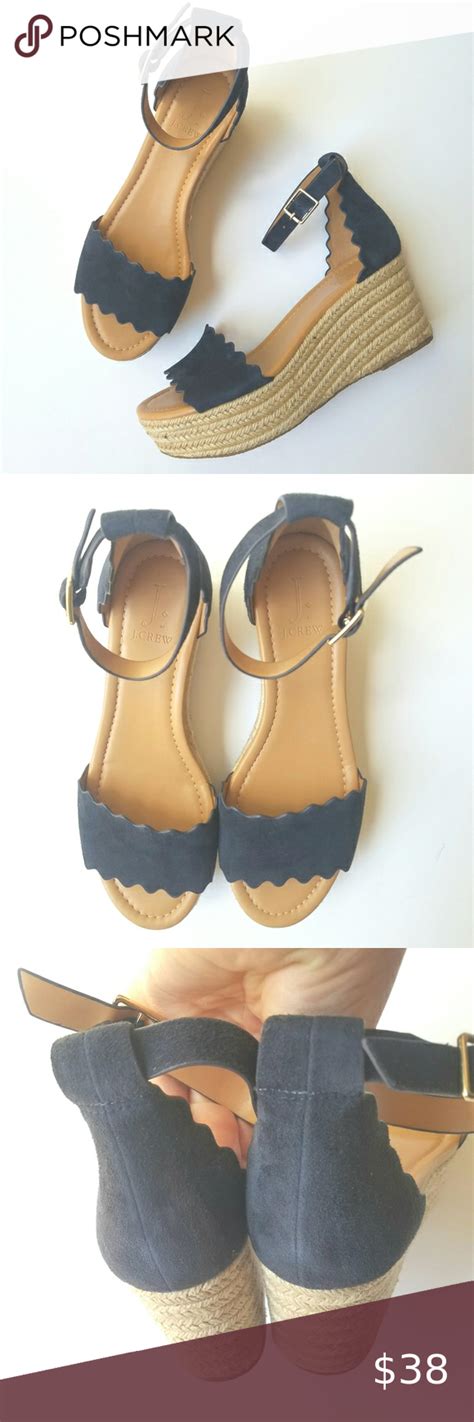 J Crew Scalloped Platform Espadrille Sandals Beautiful Navy Blue Suede