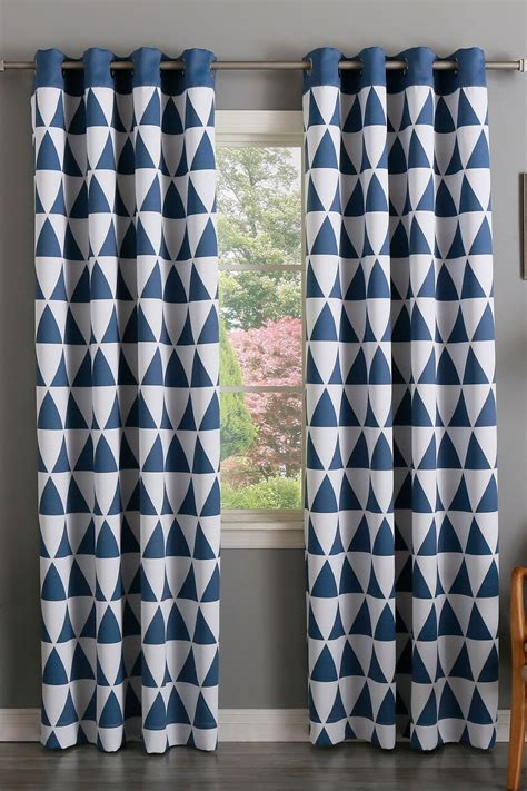 Geometric Triangle Printed Room Darkening Grommet Curtains Set Of 2