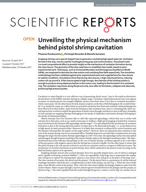 (PDF) Unveiling the physical mechanism behind pistol shrimp cavitation