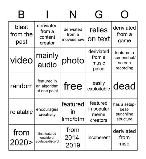 Modern Meme Bingo Card