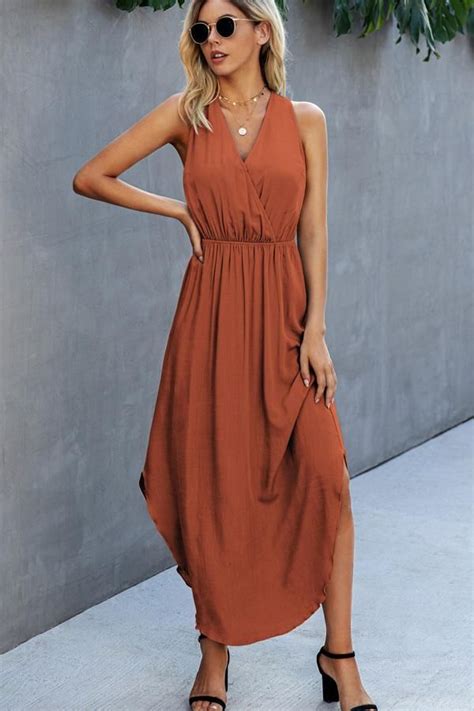 V Neck High Waist Sleeveless Maxi Dress Maxi Dress Sleeveless Maxi