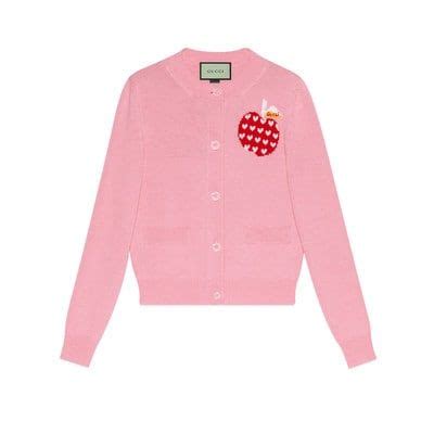 Women S Gucci Les Pommes Wool Cotton Cardigan In Pink Gucci