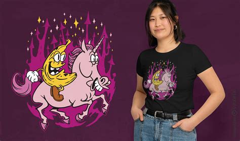 Banana Riding Unicorn Cartoon T Shirt Design Vector Download