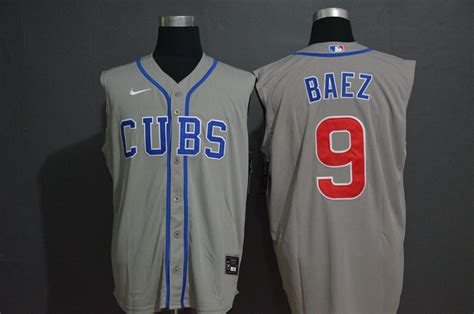 Mens Chicago Cubs 9 Javier Baez Blue Team Logo Stitched Mlb Cool Base