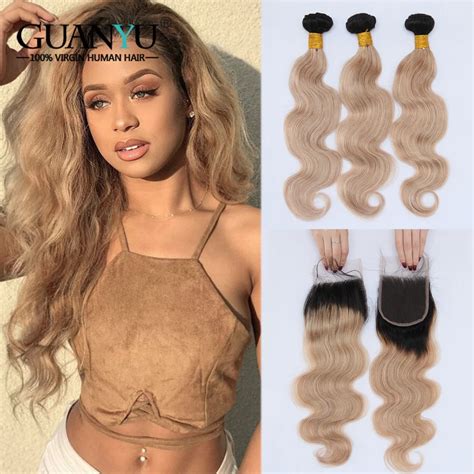 Guanyuhair Ombre 1B 27 Honey Blonde Malaysian Remy Hair Body Wave Remy