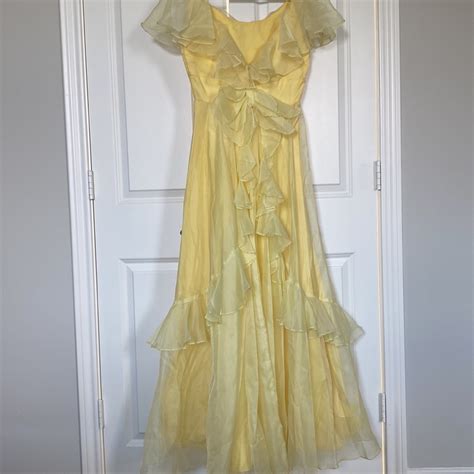 Vintage S Lorrie Deb Yellow Chiffon Dress Gem