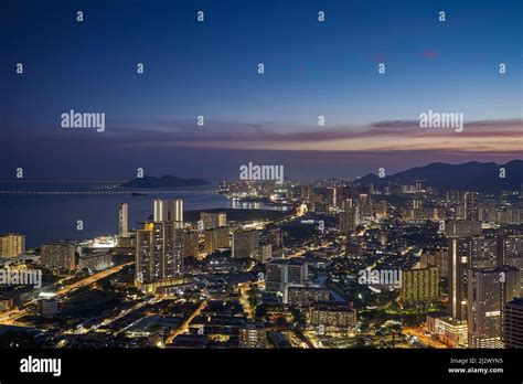 Aerial view of night cityscape. Beautiful night view in Penang ...