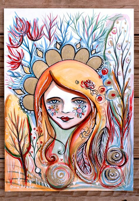 Whimsical Art Mixed Media Painting Girls Room Decor Watercolour Girl