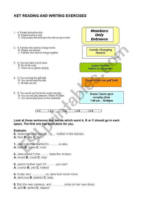 Ket Reading And Writing Exercises