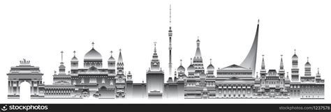 Panoramic Colorful Moscow Skyline Travel Illustration With Architectural Landmarks Front View In