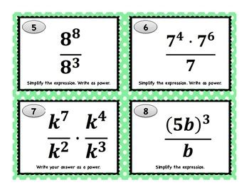 Law Of Exponents Task Cards By Caryn Thomas Teachers Pay Teachers