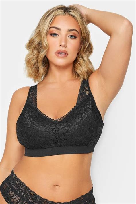 Plus Size Black Lace Seamless Padded Non Wired Bralette Yours Clothing