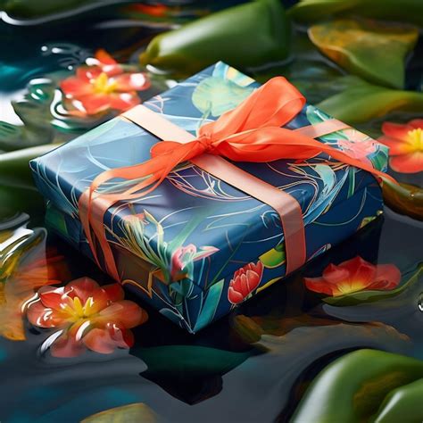 Premium AI Image A Blue And Red Gift Box With A Red Ribbon Tied Around It