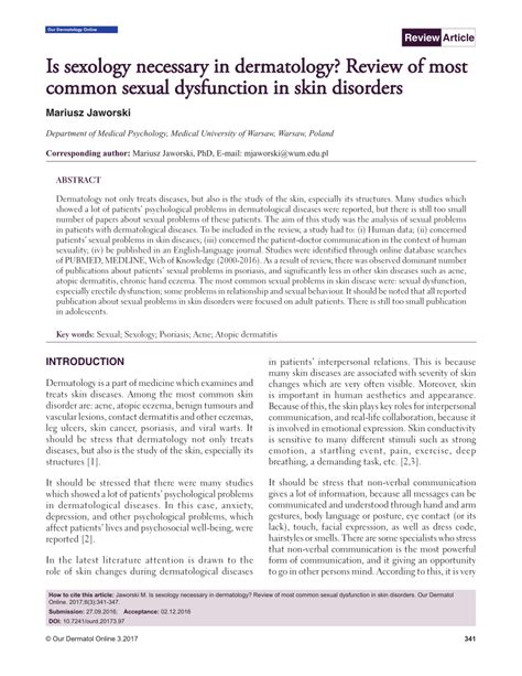 Pdf Is Sexology Necessary In Dermatology Review Of Most Common Sexual Dysfunction In Skin