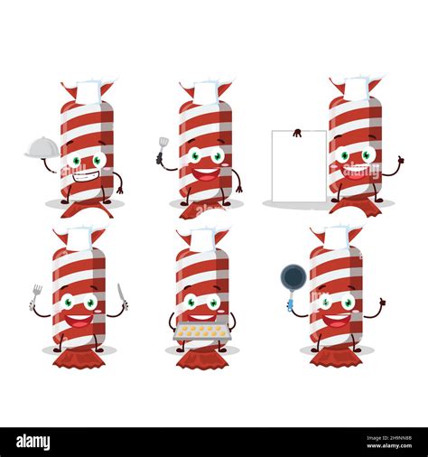 Cartoon Character Of Red Long Candy Package With Various Chef Emoticons