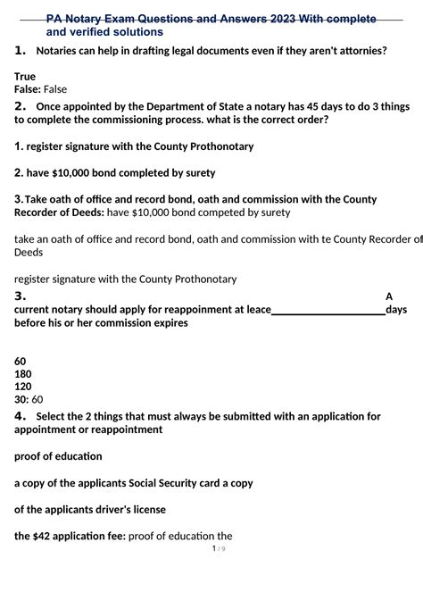 Pa Notary Exam Questions And Answers With Complete And Verified