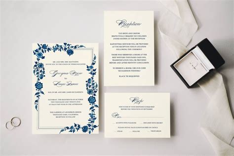 Vintage Blue Ornate Wedding Invitation Suite Templates Piece Wedding