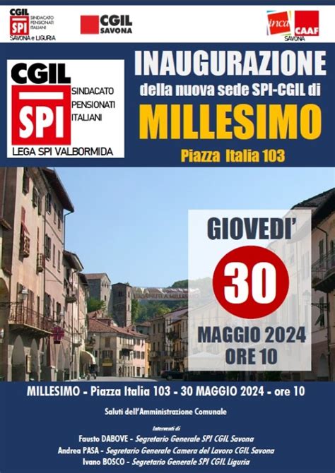 Giovedì 30 maggio 2024 inaugurazione nuova sede Spi Cgil a Millesimo CGIL