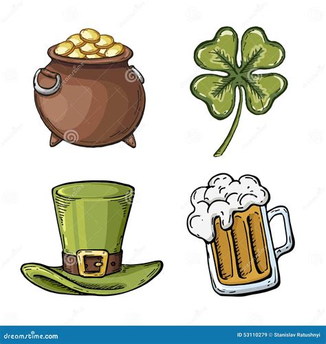 St Patrick S Day Symbol Set Stock Vector Illustration Of Luck Drink