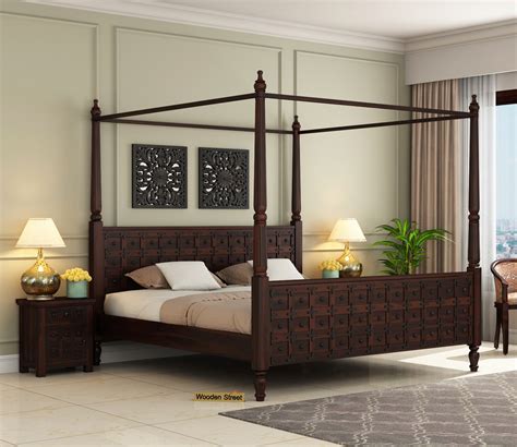 Buy Citadel Poster Bed Without Storage Queen Size Walnut Finish