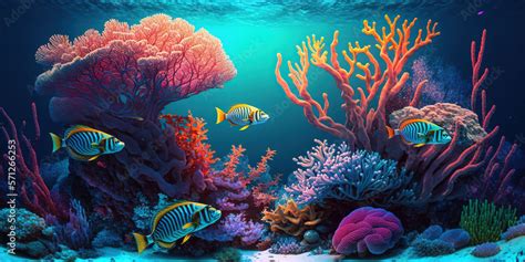 Ocean Coral Reef Underwater Sea World Background With Colorful