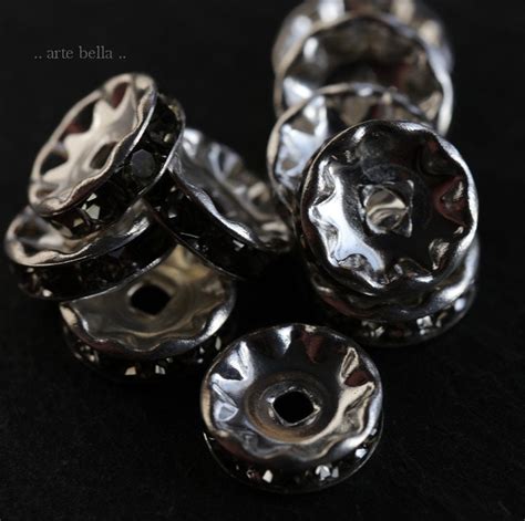 Premium Czech 10mm Silver Black Diamond Crystal Rhinestone Rondelles X