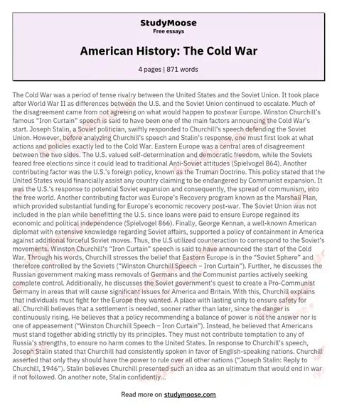 American History The Cold War Free Essay Example