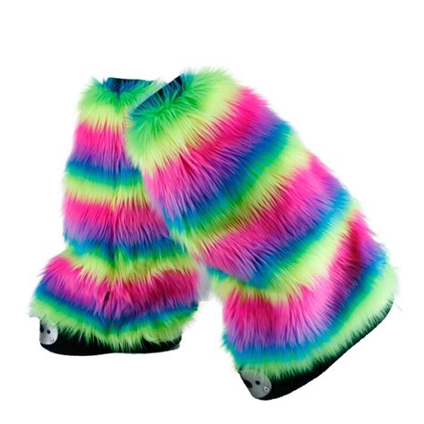 Pawstar Neon Rainbow Furry Leg Warmers Uv Reactive Black Etsy