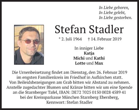 Traueranzeigen Von Stefan Stadler Trauer Merkur De