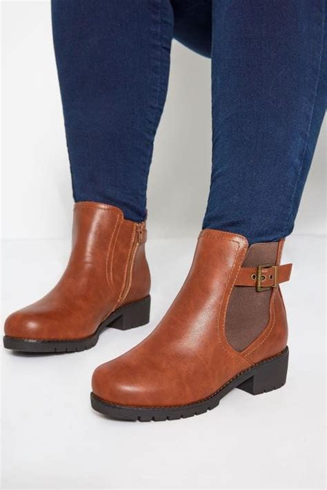 Tan Chelsea Buckle Ankle Boot In Extra Wide Fit Long Tall Sally