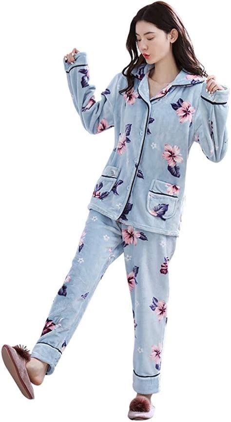 Winter Lang Rmeliger Flanell Schlafanzug F R Damen Teiliges Pyjama