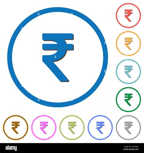 Indian Rupee Sign Flat Color Vector Icons With Shadows In Round