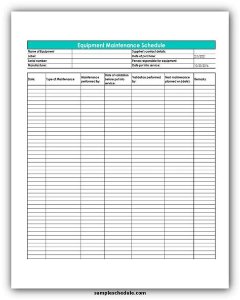 Equipment Maintenance Management Excel Template Free Download Web ...